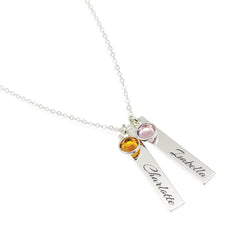 Engraved Name with Birthstone Silver Necklace - Daisy