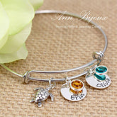 Engraved Name with Turtle Charm Bangle - Gianna
