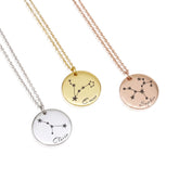 Personalized Zodiac Constellation Necklace Custom Name Engraved Stainless Steel Disc Jewelry - Riley