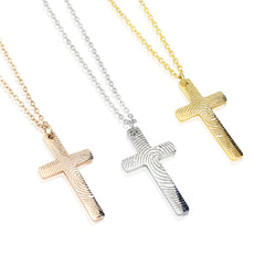 Engraved Actual Fingerprint Cross Necklace - Penelope