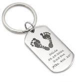 Actual Baby Footprint Handprint Engraved Dog Tag Keychain - Newborn Memorial Keepsake Keyring - Parker
