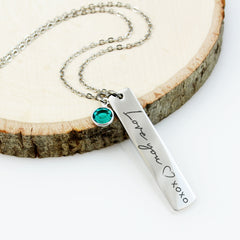 Engraved Actual Handwriting Bar Necklace - Aurora