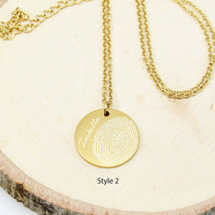 Engraved Actual Fingerprint Stainless Steel Necklace - Eliana