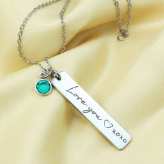 Engraved Actual Handwriting Bar Necklace - Aurora