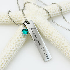 Engraved Actual Handwriting Bar Necklace - Aurora