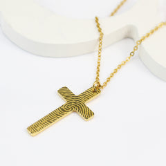 Engraved Fingerprint Name Message Cross Necklace - Blake