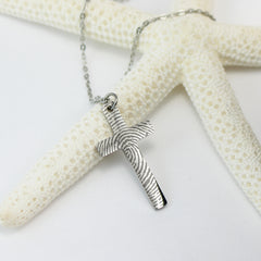Engraved Fingerprint Name Message Cross Necklace - Blake