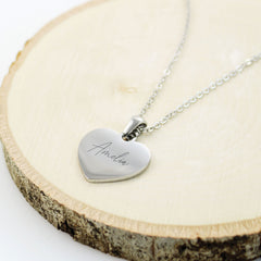 Stainless Steel Engraved Name Heart Necklace - Avery