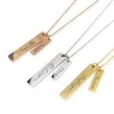 Personalized Laser Engraved Flower with Name Bar Necklace - Custom Birth Flower Double Vertical Bar Pendant Jewelry - Ray