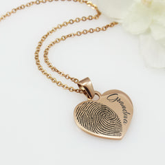 Engraved Actual Thumbprint Heart Necklace - Amari