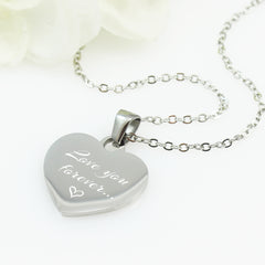 Engraved Heartbeat Stainless Steel Heart Pendant Necklace - Naomi