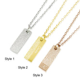 The most unique detail of a loved one is this Personalized Fingerprint Bar Necklace.