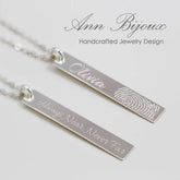 Personalized Fingerprint Necklace - Custom Engraved Silver Bar Pendant Jewelry for Women - Michael