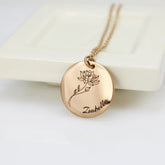 Engraved Birth Flower Stainless Steel Necklace - Ayla