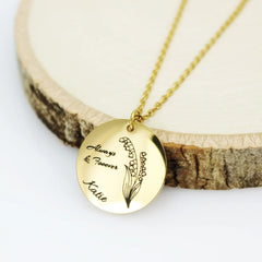 Engraved Birth Flower Stainless Steel Necklace - Ayla
