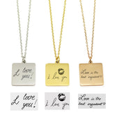 Engraved Actual Handwriting Square Stainless Steel Necklace - Mia