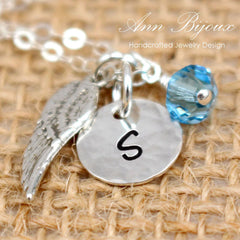 Personalized Initial with Angel Wing Necklace - Abigail