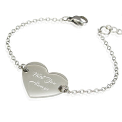Silver bracelet with heart-shaped tag engraved 'With You Always' on a white background