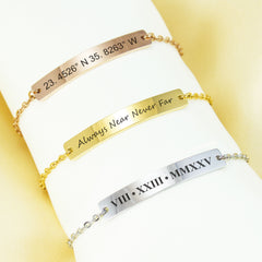 Engraved Name Message Bar Bracelet - Personalized Coordinate Jewelry - Minimalist Keepsake Gift - Gift for Mom - Serena