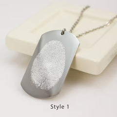 Personalized Actual Fingerprint Dog Tag Necklace, Custom Memorial Remembrance Jewelry for Him - Jayden