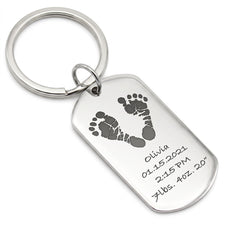 Actual Baby Footprint Handprint Engraved Dog Tag Keychain - Newborn Memorial Keepsake Keyring - Parker