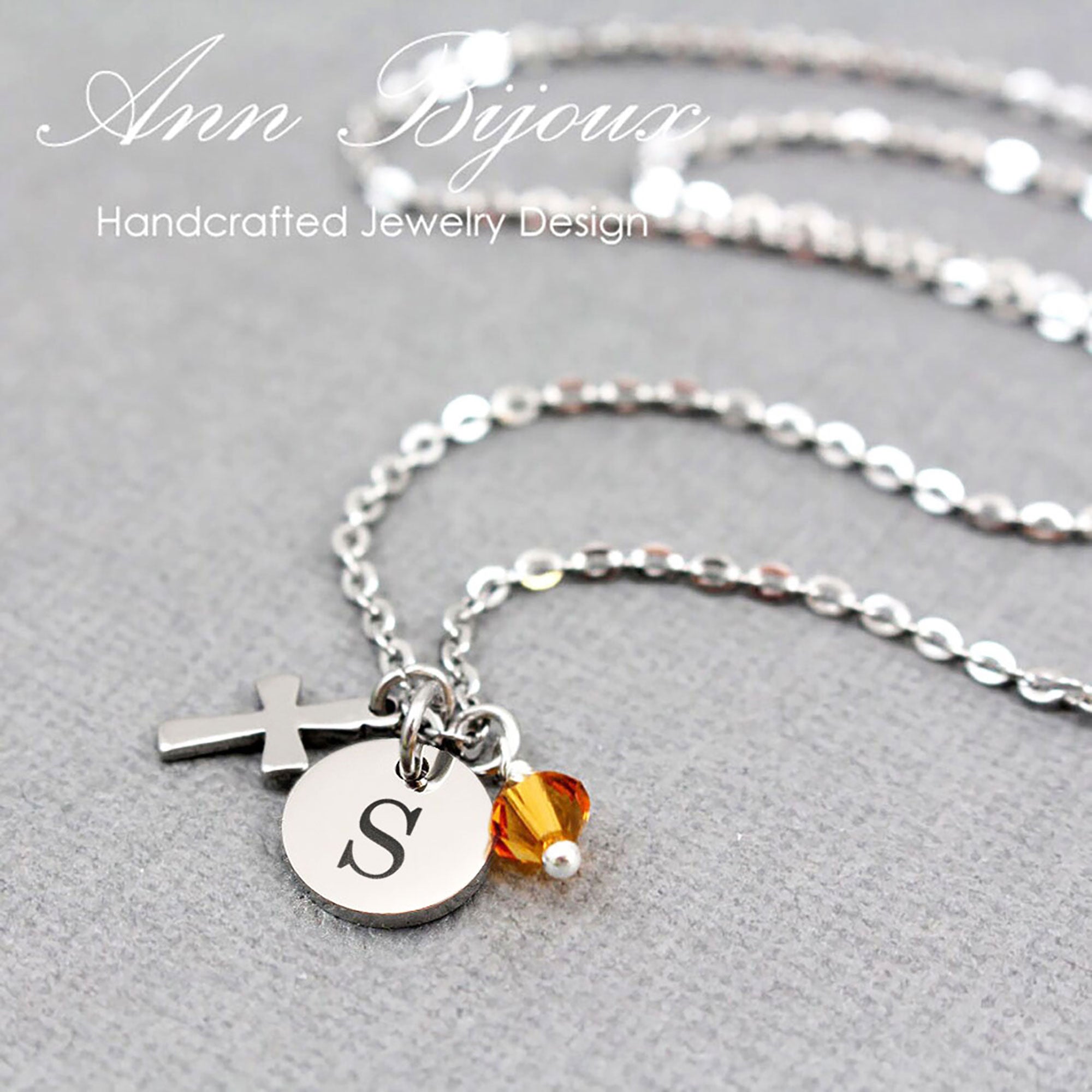 Engraved Initial Stainless Steel Necklace - Nora
