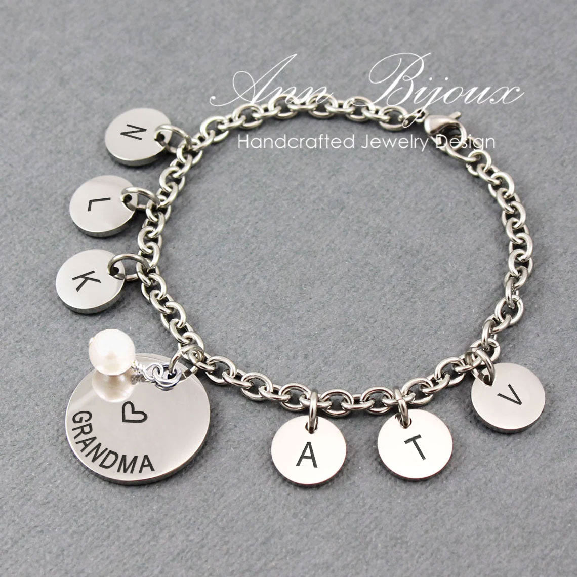 Engraved Grandma with Initial Bracelet - Maria