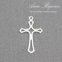 Sterling Silver Cross Charm: 28mm Religious Pendant