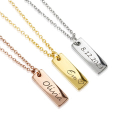 Custom Date Name Engraved Necklace Personalized Vertical Pendant Jewelry - Alice
