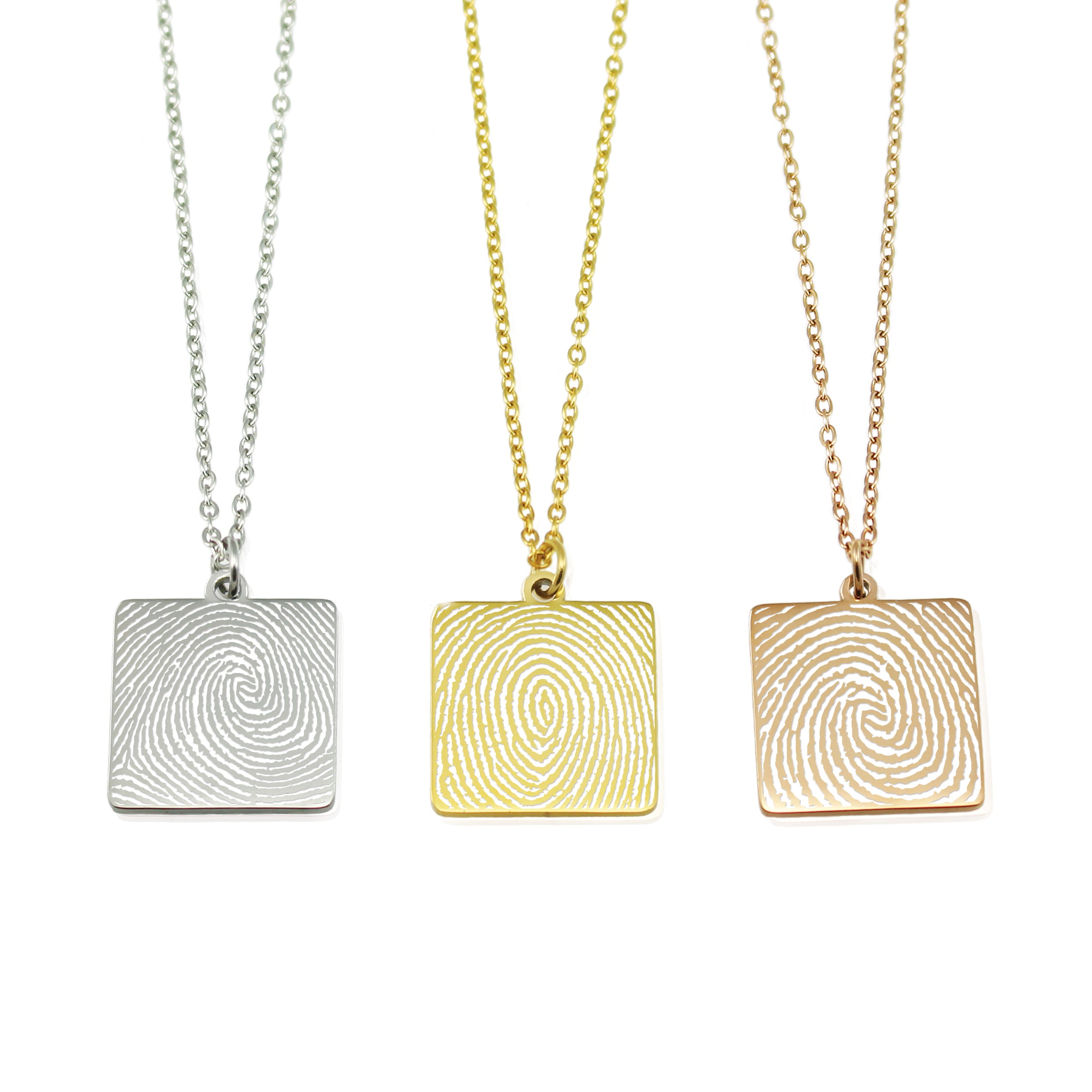 Actual Fingerprint Square silver gold rose-gold Necklace