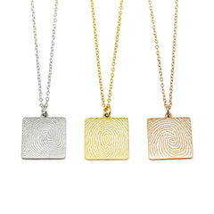Actual Fingerprint Square silver gold rose-gold Necklace