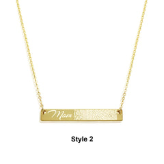 Custom Fingerprint Bar Necklace Personalized Engraved Horizontal Pendant Jewelry - Emily