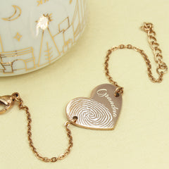 Actual Fingerprint Engraved Heart Bracelet - Custom Engraved Memorial Family Jewelry - Gift for Her - Aurelia