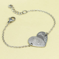 Actual Fingerprint Engraved Heart Bracelet - Custom Engraved Memorial Family Jewelry - Gift for Her - Aurelia