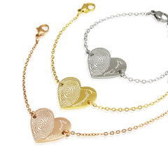 Actual Fingerprint Engraved Heart Bracelet - Custom Engraved Memorial Family Jewelry - Gift for Her - Aurelia