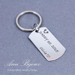Personalized Baby Footprint Engraved Keychain for Dad - Custom DADDY est Name Date Keyring - Kaiden