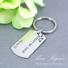 Personalized Baby Footprint Engraved Keychain for Dad - Custom DADDY est Name Date Keyring - Kaiden