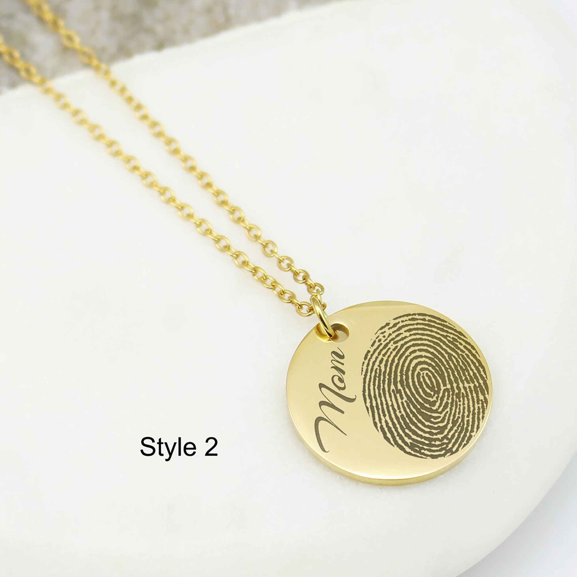 Custom fingerprint necklace in 18k gold and silver, personalized memorial jewelry, unique Mother's Day or Grandma gift with actual fingerprint engraving.