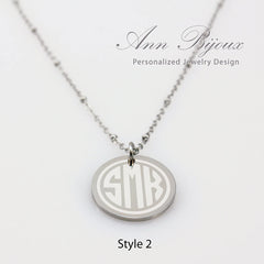 Personalized Monogram Necklace with Birthstone - Custom Engraved Disc Pendant Jewelry for Women - Clara