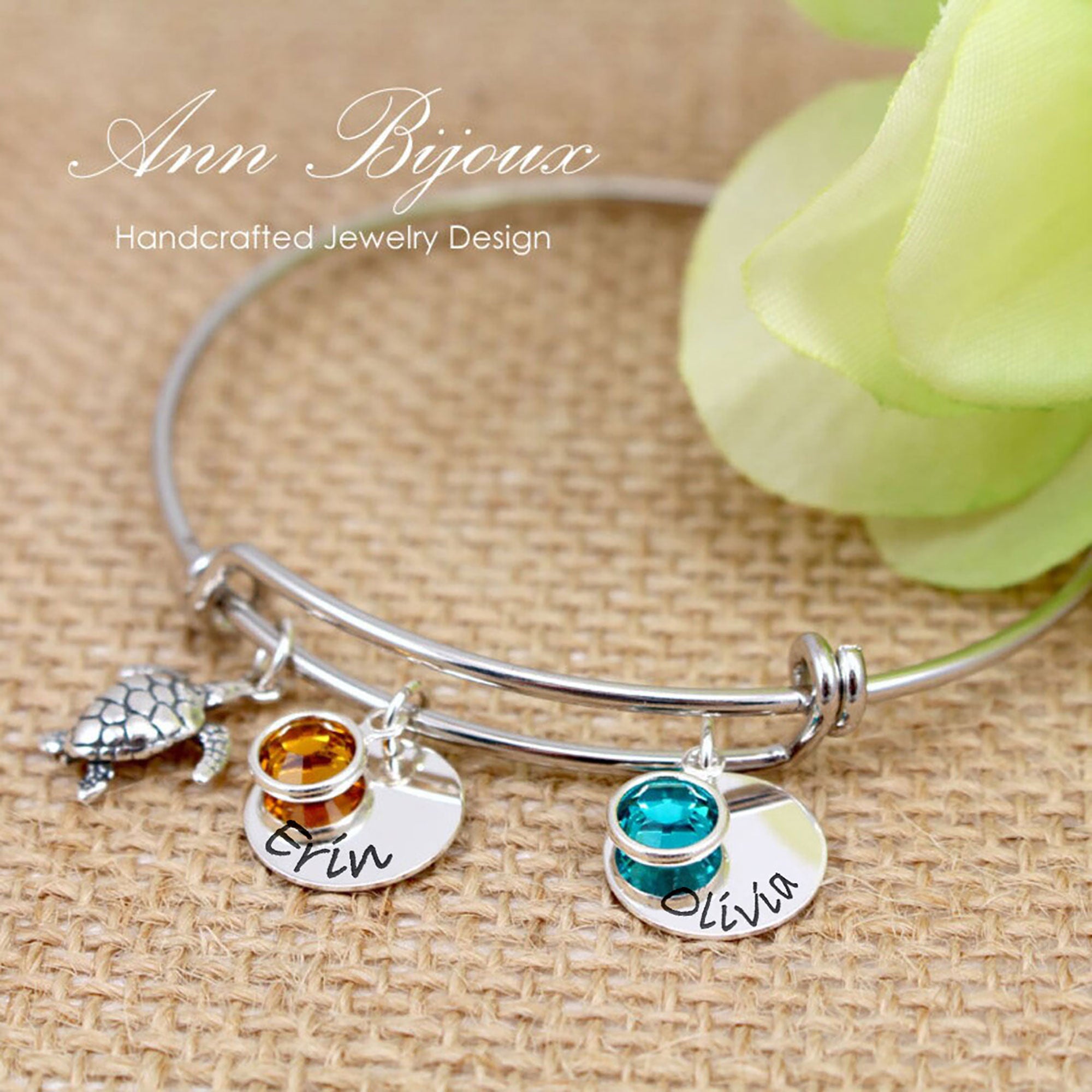 Engraved name turtle charm