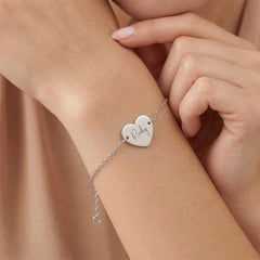 Personalized Stainless Steel Heart Bracelet with Name - Custom Engraved Handwritten Font Pendant - Mira