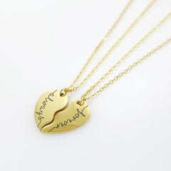 Stay connected even when you're apart with this Personalized Couples Breakaway Heart Necklace Set.