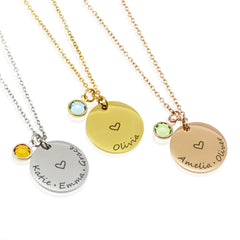 This personalized disc necklace is a beautiful way to keep loved ones close to your heart. Featuring custom engraving and a vibrant birthstone accent, it makes for a deeply personal gift or a meaningful addition to your own jewelry collection.