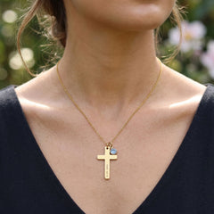 Engraved Cross with Birthstone Necklace - Theo