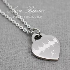 Engraved Heartbeat Stainless Steel Heart Pendant Necklace - Naomi