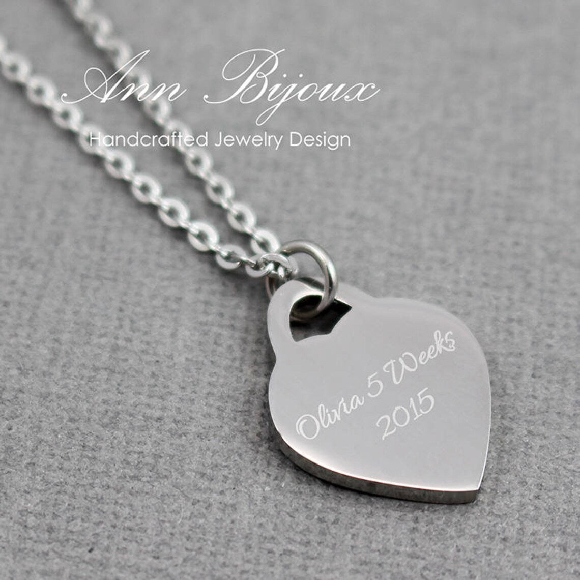 Engraved Heartbeat Stainless Steel Heart Pendant Necklace - Naomi