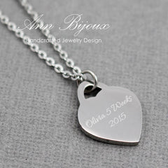 Engraved Heartbeat Stainless Steel Heart Pendant Necklace - Naomi