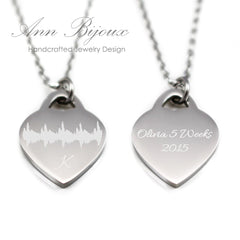 Engraved Heartbeat Stainless Steel Heart Pendant Necklace - Naomi