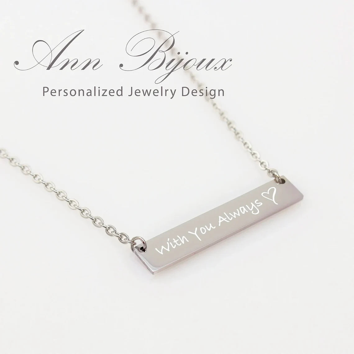Engraved Actual Fingerprint Bar Necklace - Emily