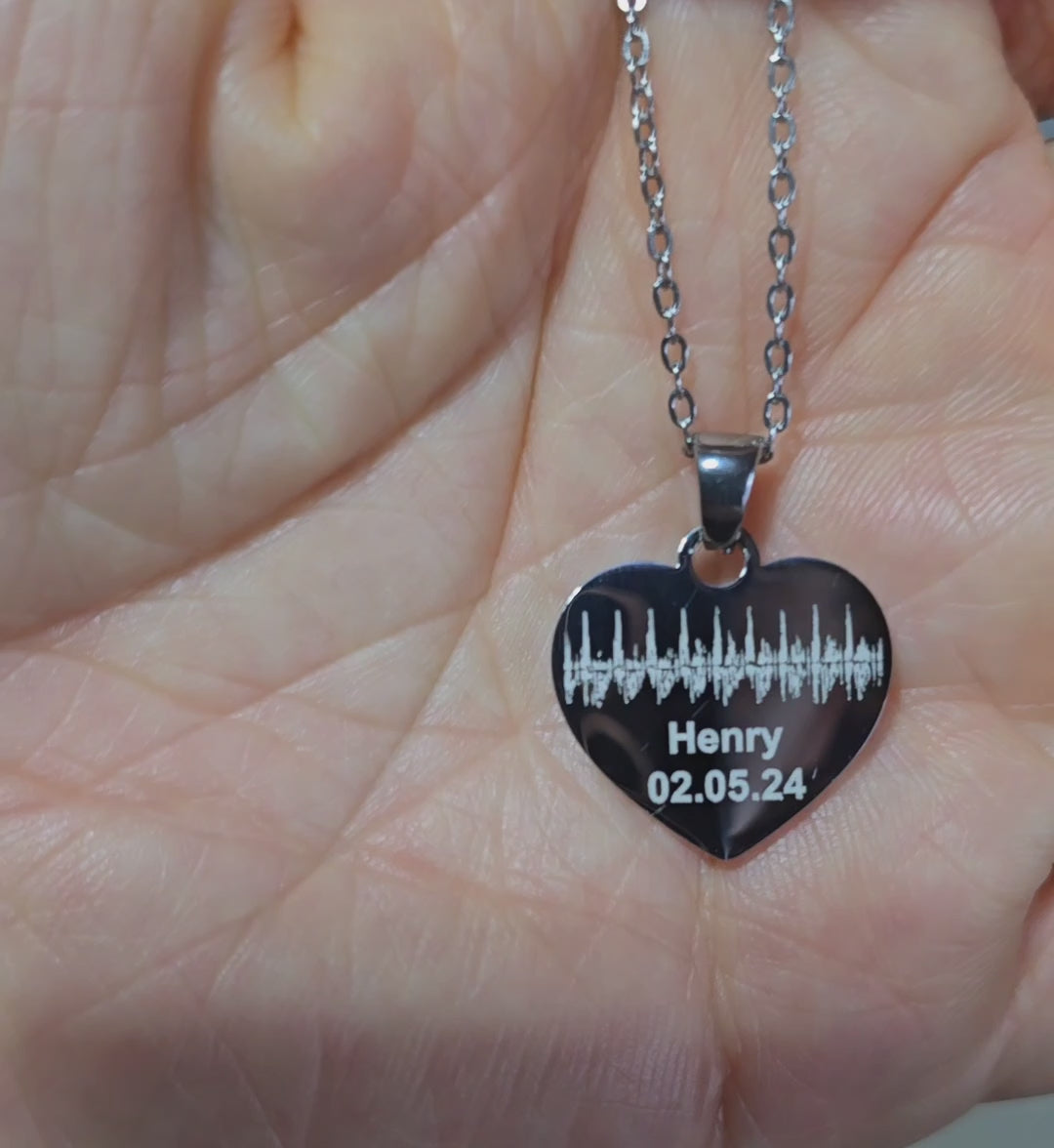 Engraved Heartbeat Stainless Steel Heart Pendant Necklace - Naomi
